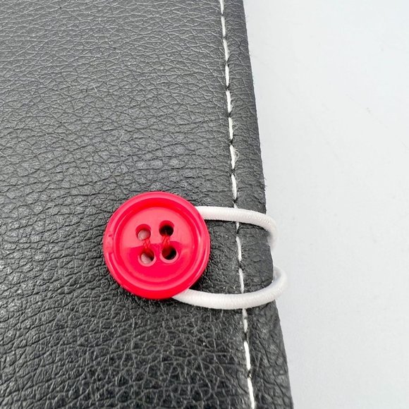 Journal 9x6 Black V Initial Button Closure Refillable Red Accents - Picture 3 of 10